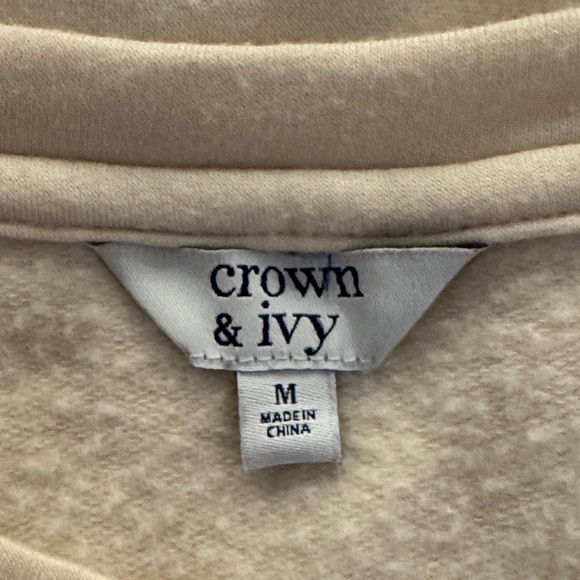 Crown & Ivy Soft Cream Women's Hoodie with Accented Pearl Sleeves - Picture 2 of 8